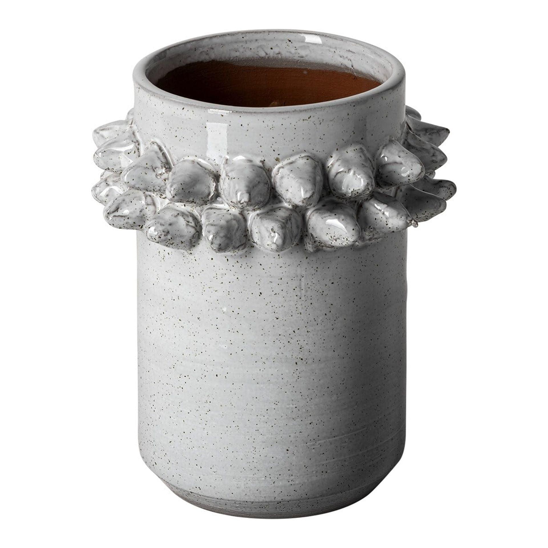 7" Organic Style Whitewash Spikely Ceramic Vase