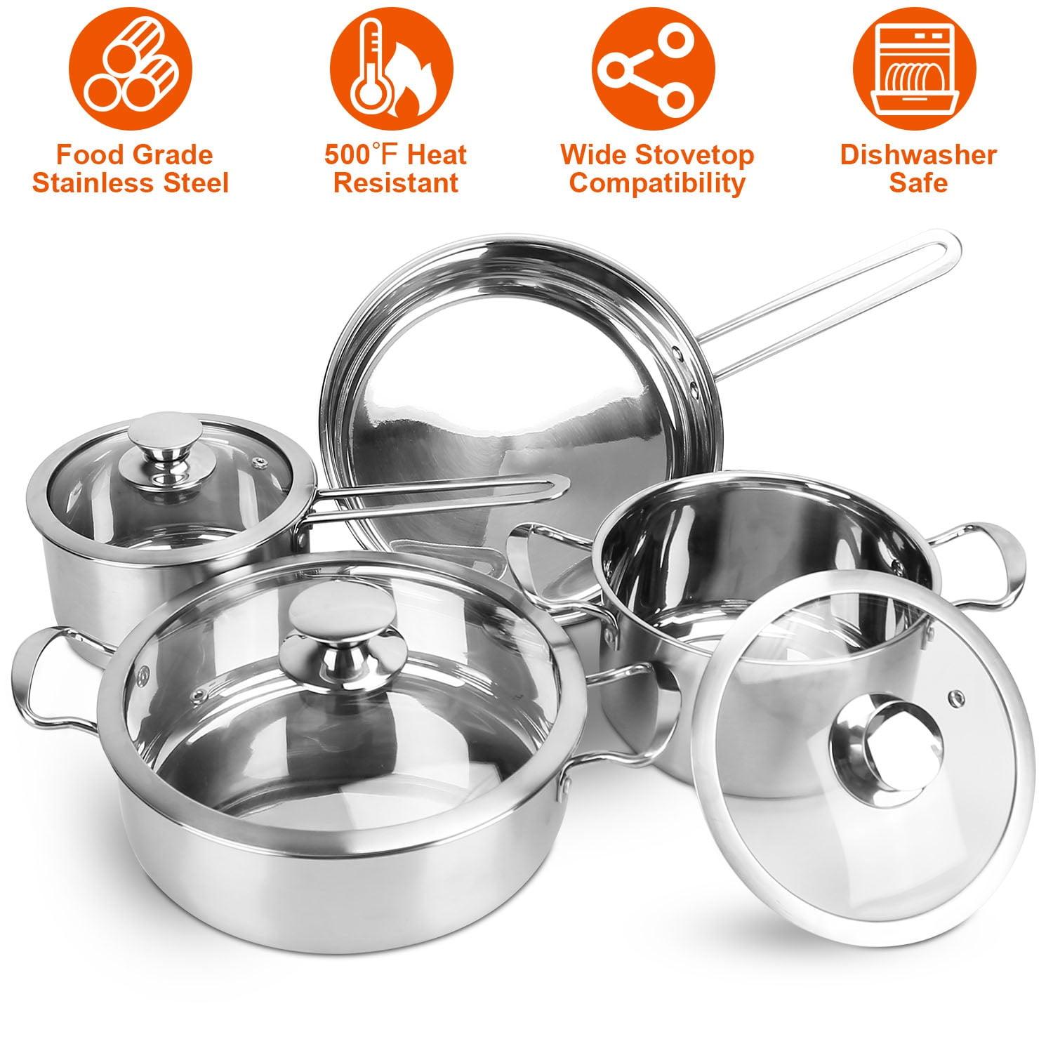 7-Piece Stainless Steel Cookware Set with Glass Lids