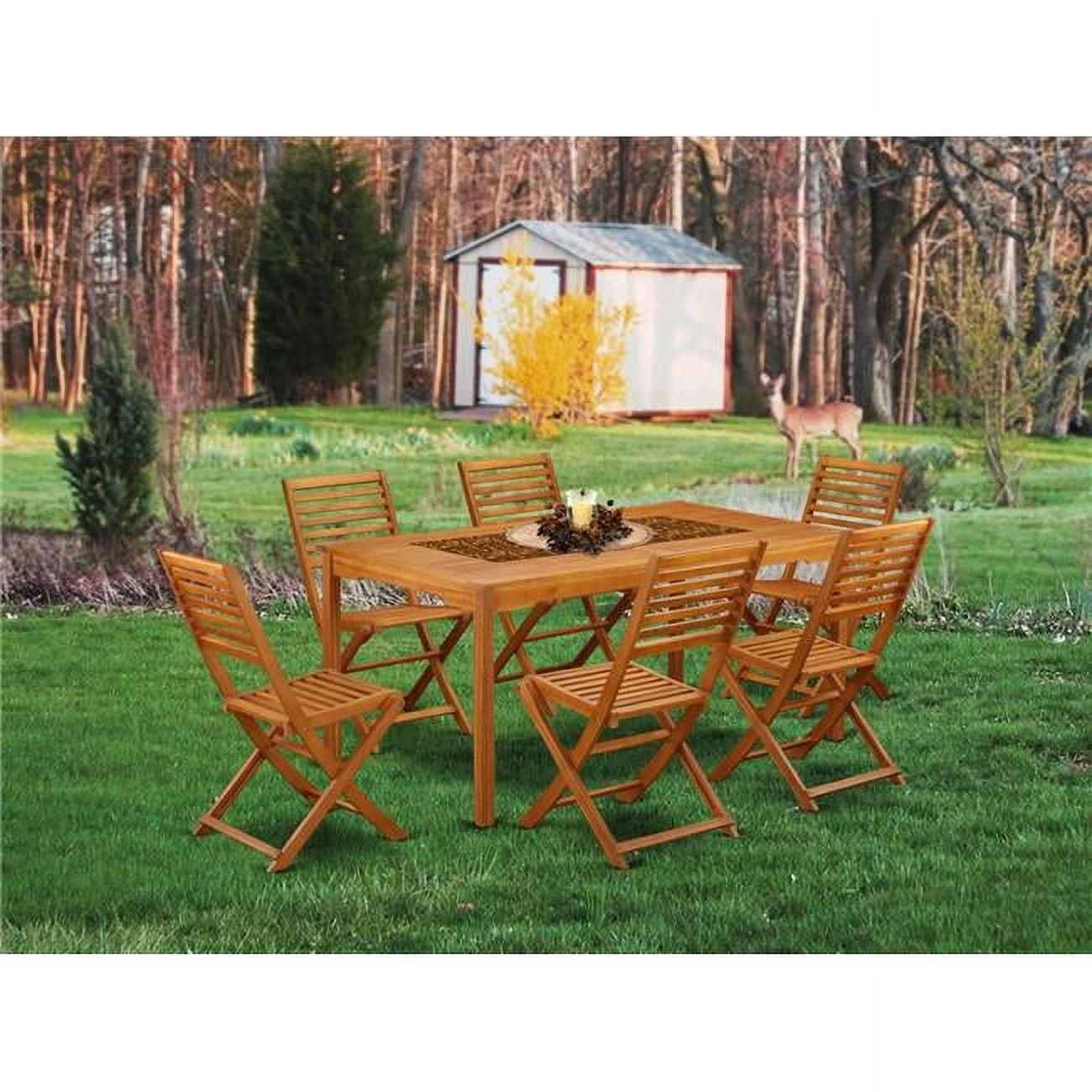 East West Furniture Cameron 7-piece Wood Patio Furniture Set in Natural Oil