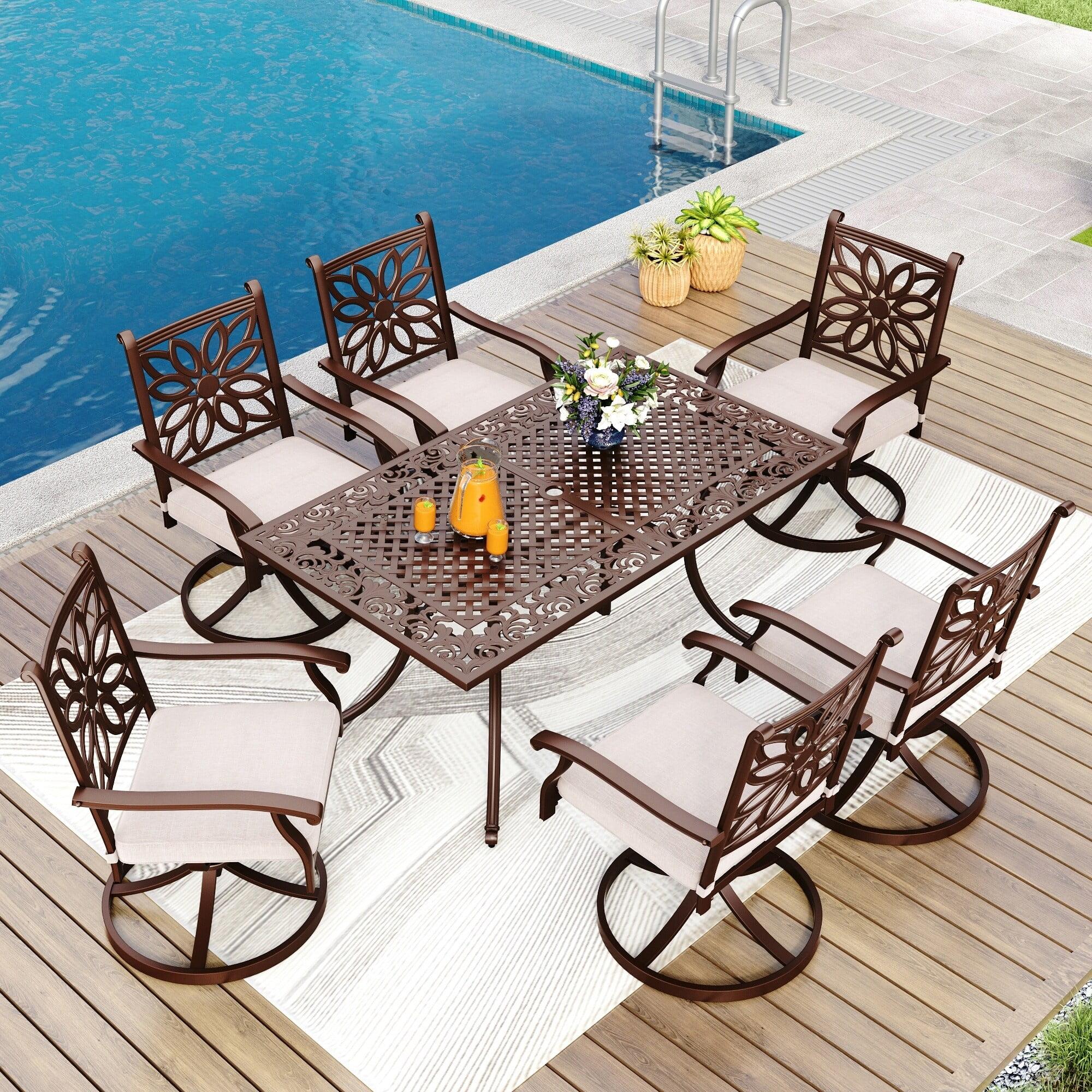 Bronze Cast Aluminum 7-Piece Patio Dining Set with Swivel Chairs