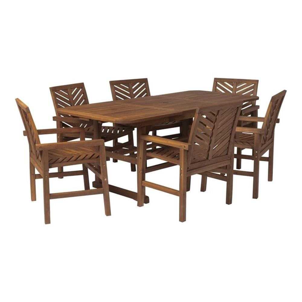 7-Piece Dark Brown Acacia Wood Extendable Patio Dining Set