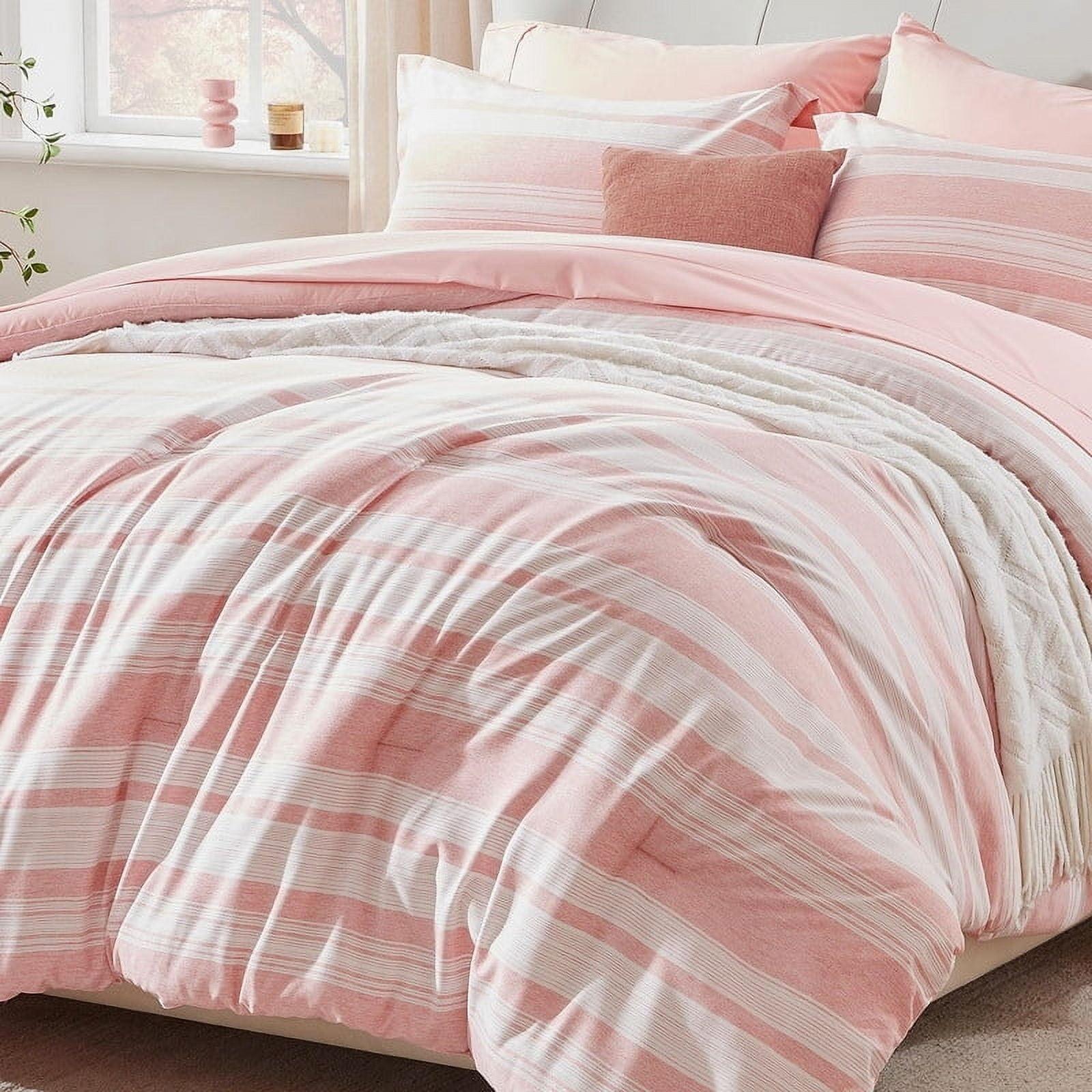 Pink and White Striped King Size Bed in a Bag Set