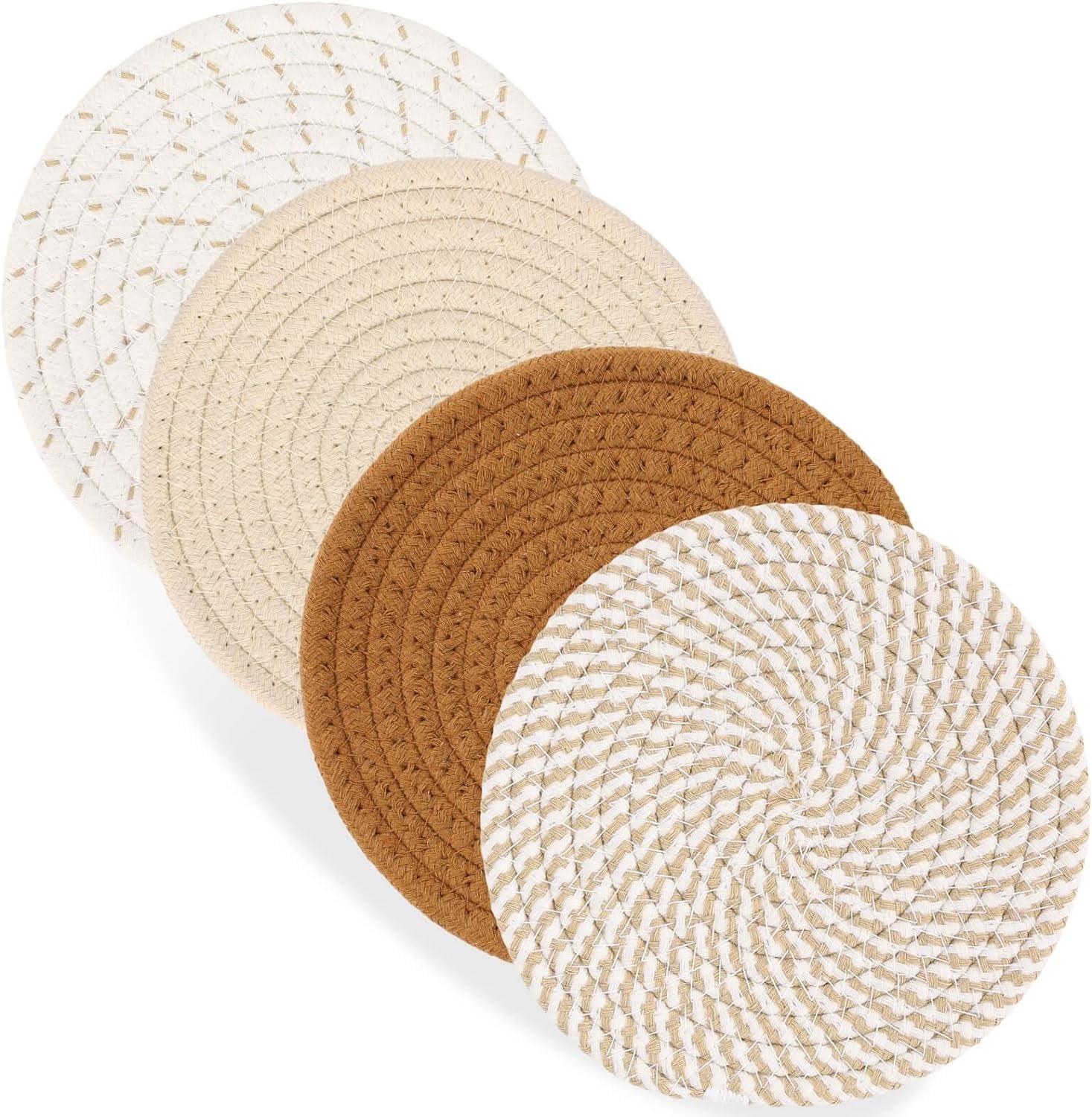 7'' Brown and Beige Cotton Braided Trivets Set