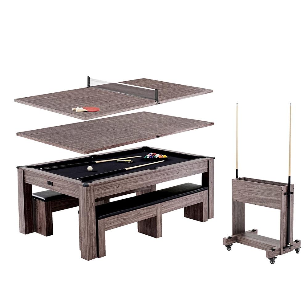 Barrington Billiards Monteray 7’ Pool Table, 3-in-1 with Dining Top & Rolling Storage Caddy