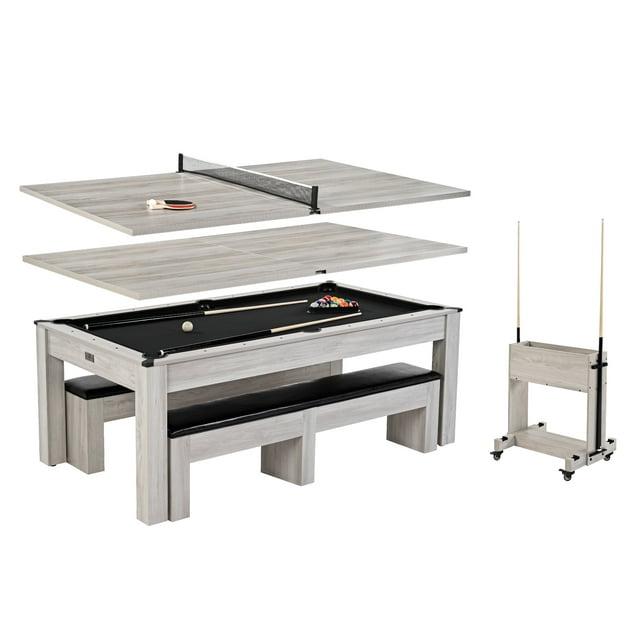 Barrington Billiards Company Barrington Billiards Monteray 3-in-1 Combination Table includes 7’ Billiard Table, Table Tennis and Dining Top with Game Accessories & Rolling Storage Caddy
