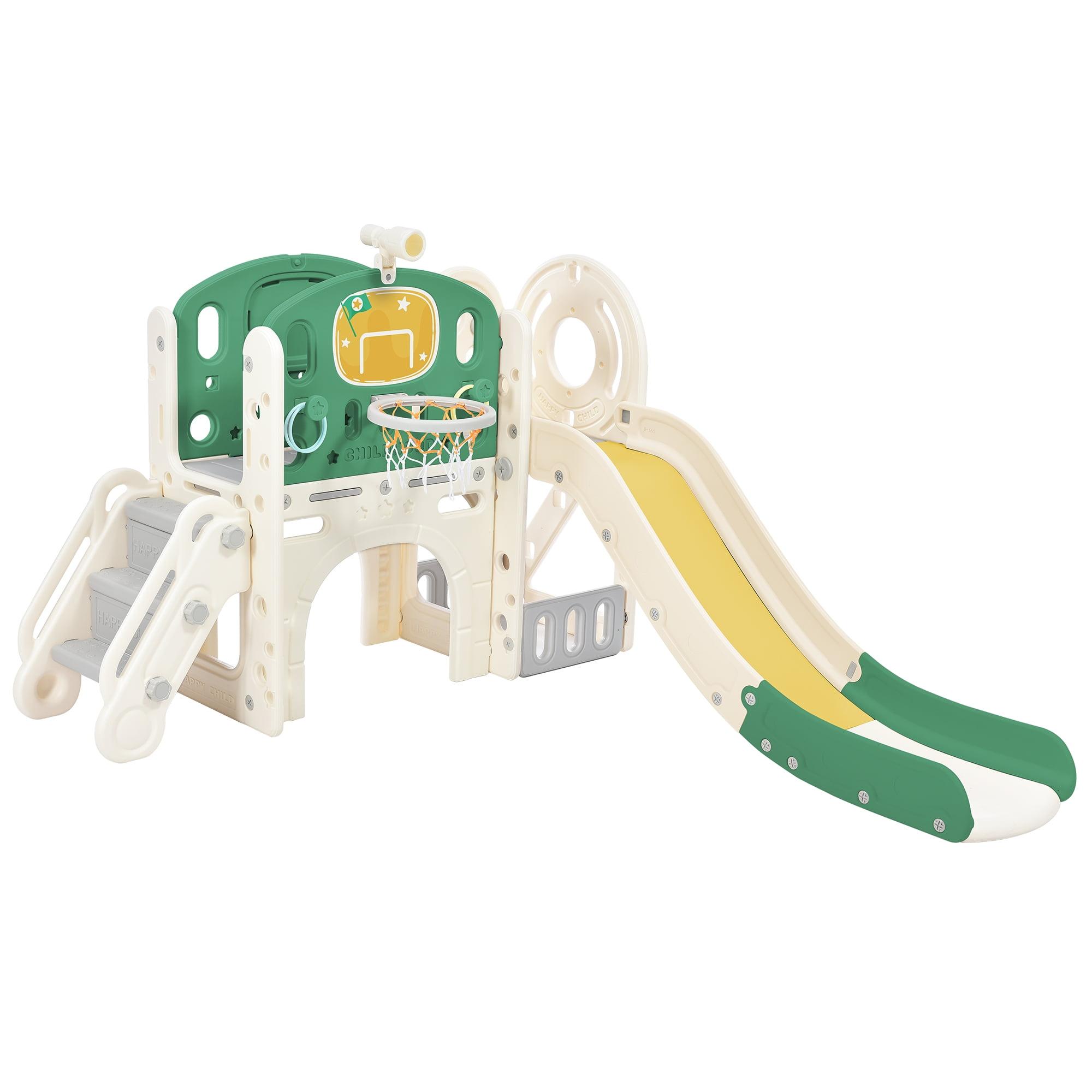 Green and Yellow 7-in-1 Indoor Playset with Slide and Swing