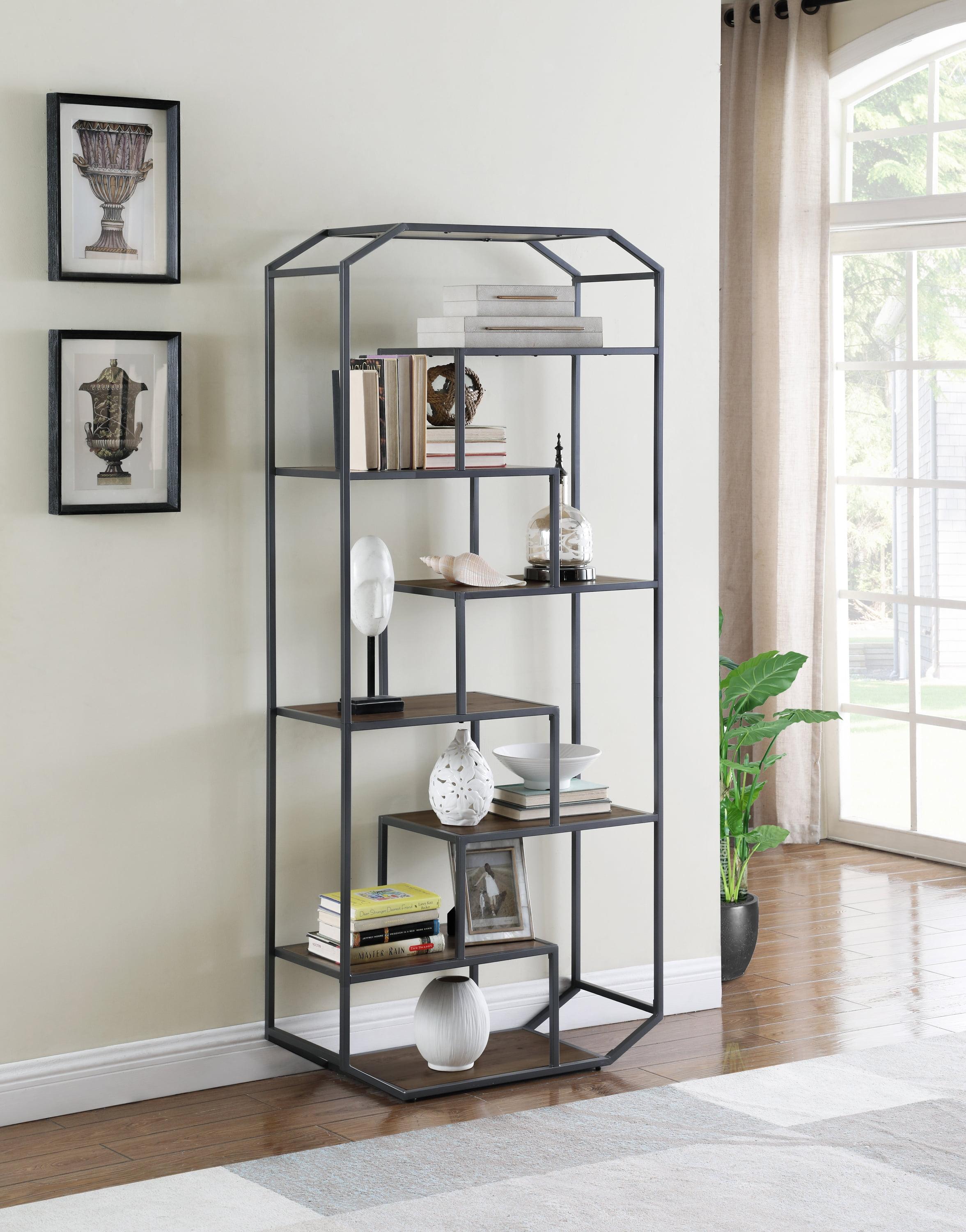 Transitional Rustic Brown and Dark Grey 7-Shelf Bookcase