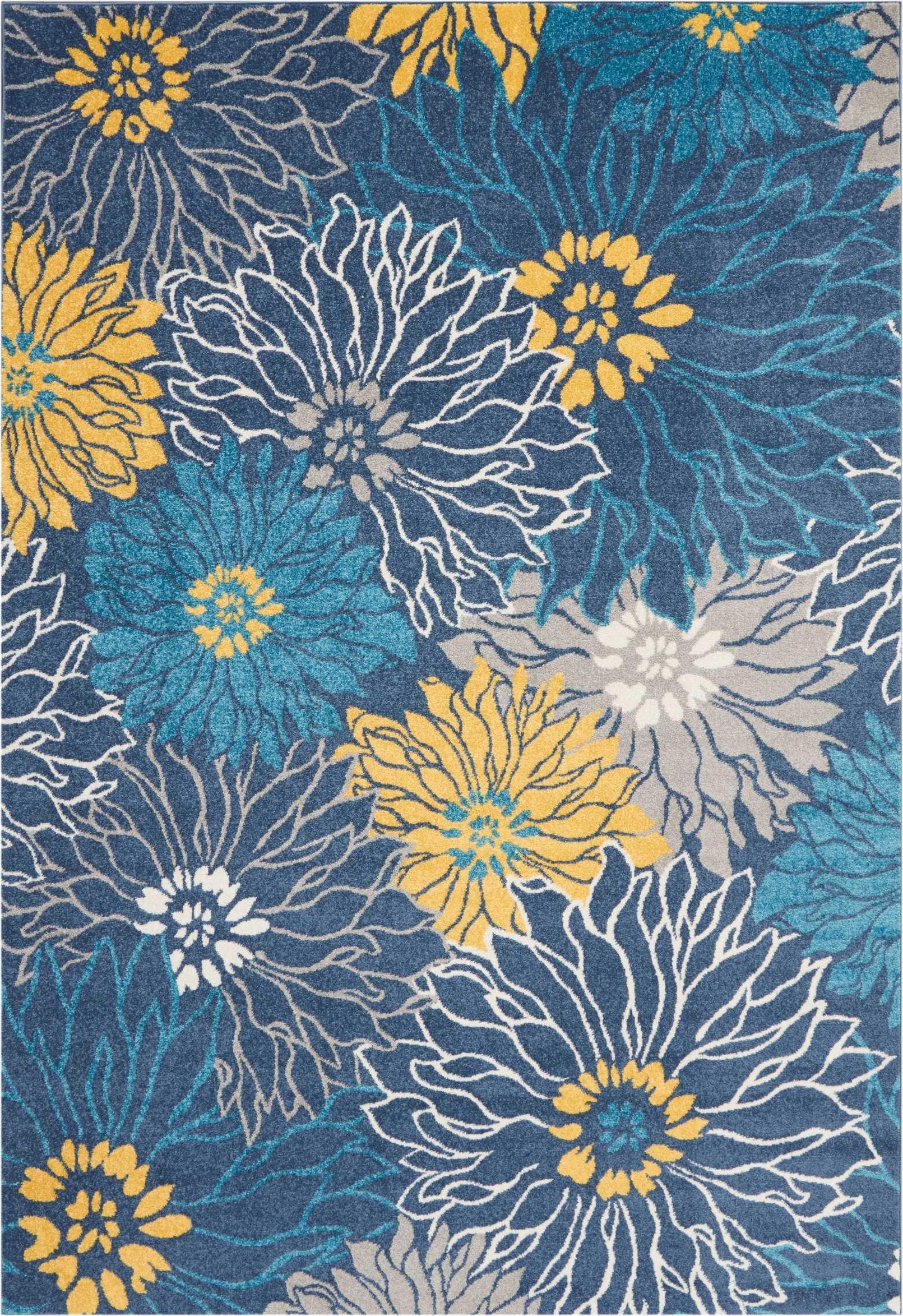 7â€™ x 10â€™ Blue Tropical Flower Area Rug