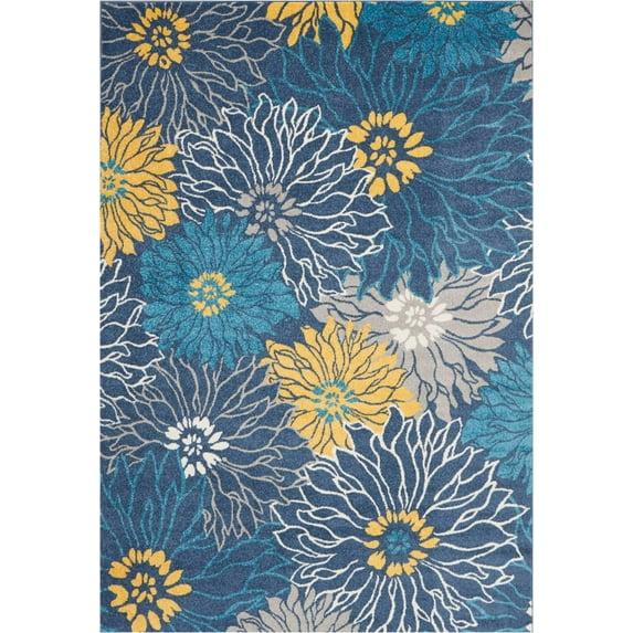 7â€™ x 10â€™ Blue Tropical Flower Area Rug