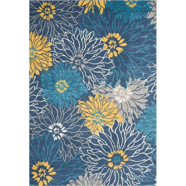 7â€™ x 10â€™ Blue Tropical Flower Area Rug