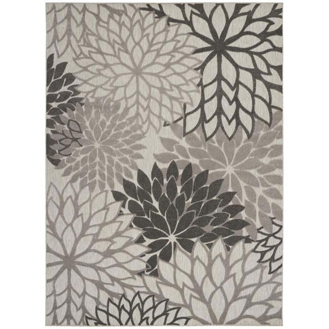 Nourison Aloha Floral Bloom Flatweave High-Low Indoor Outdoor Area Rug Silver Grey 7' x 10'