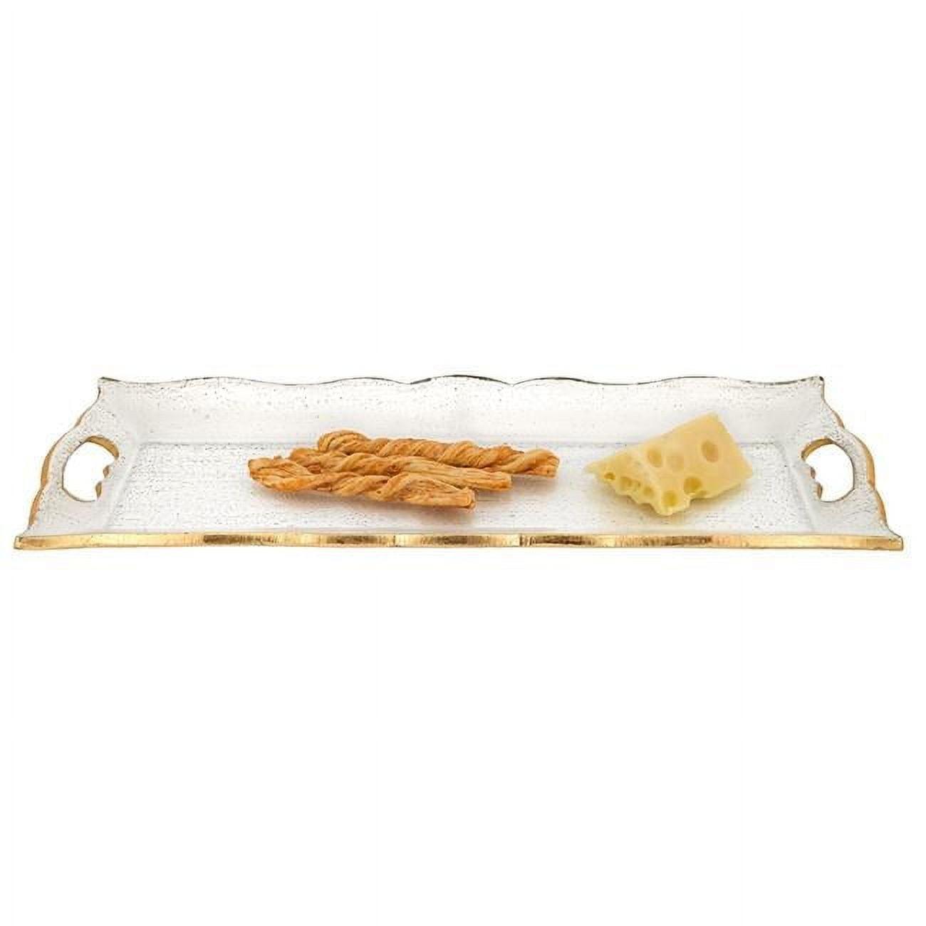 Elegant Scalloped Edge Gold Leaf Glass Tray with Cut-Out Handles, 7x20"