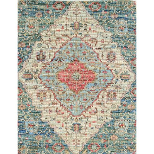 7'x12' Blue Red Hand Woven Traditional Medallion Indoor Area Rug