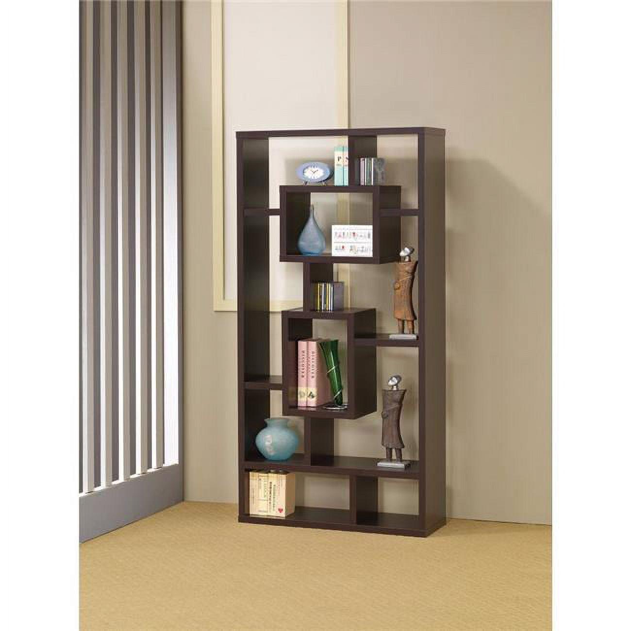 Cappuccino Brown Contemporary Rectangular Bookcase with Varied Shelf Sizes