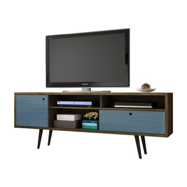 Liberty 3 Shelf and 1 Drawer TV Stand for TVs up to 65" Rustic Brown/Aqua Blue - Manhattan Comfort: Entertainment Center with Cable Management