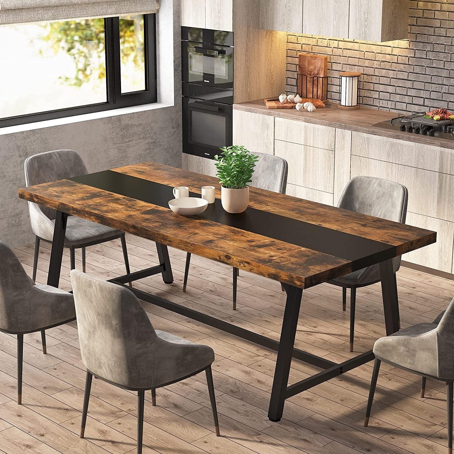Dining Table for 8 People, 70.87-inch Rectangular Wood Kitchen Table Brown