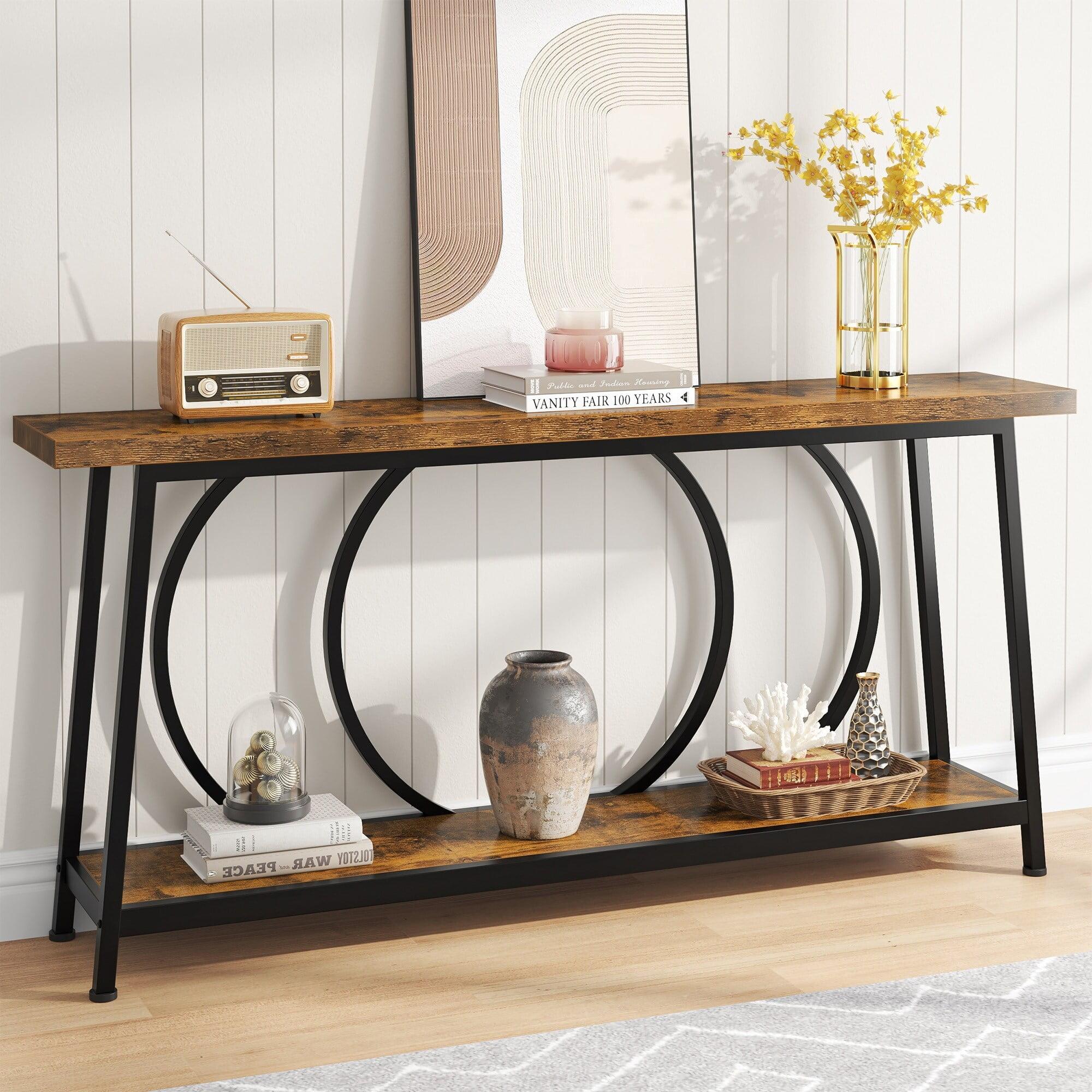 Rustic Brown 70.9 Inch Wood and Metal Console Table with Storage