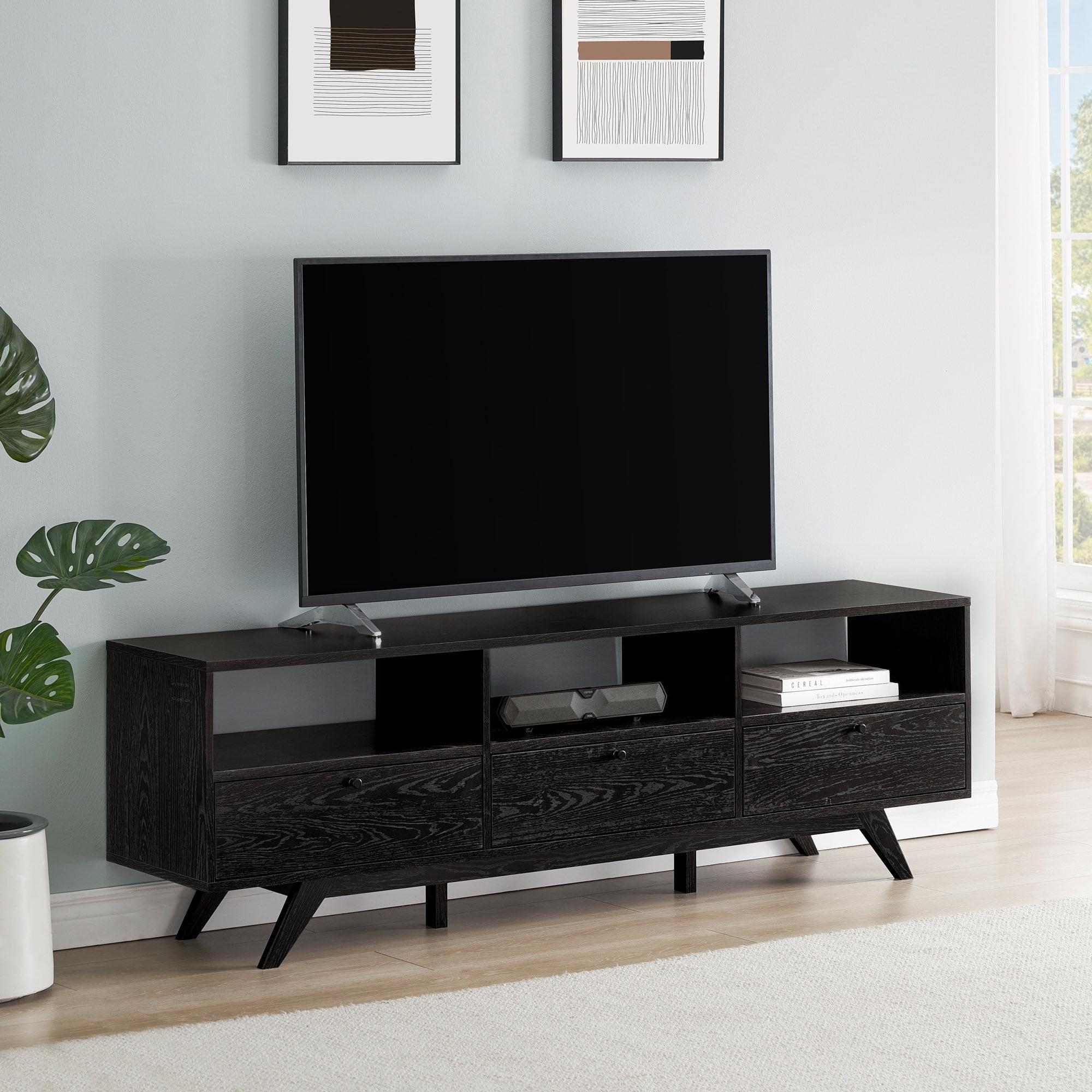 Walker Edison Mid-Century Modern Storage TV Stand for TVs up to 80”, Black