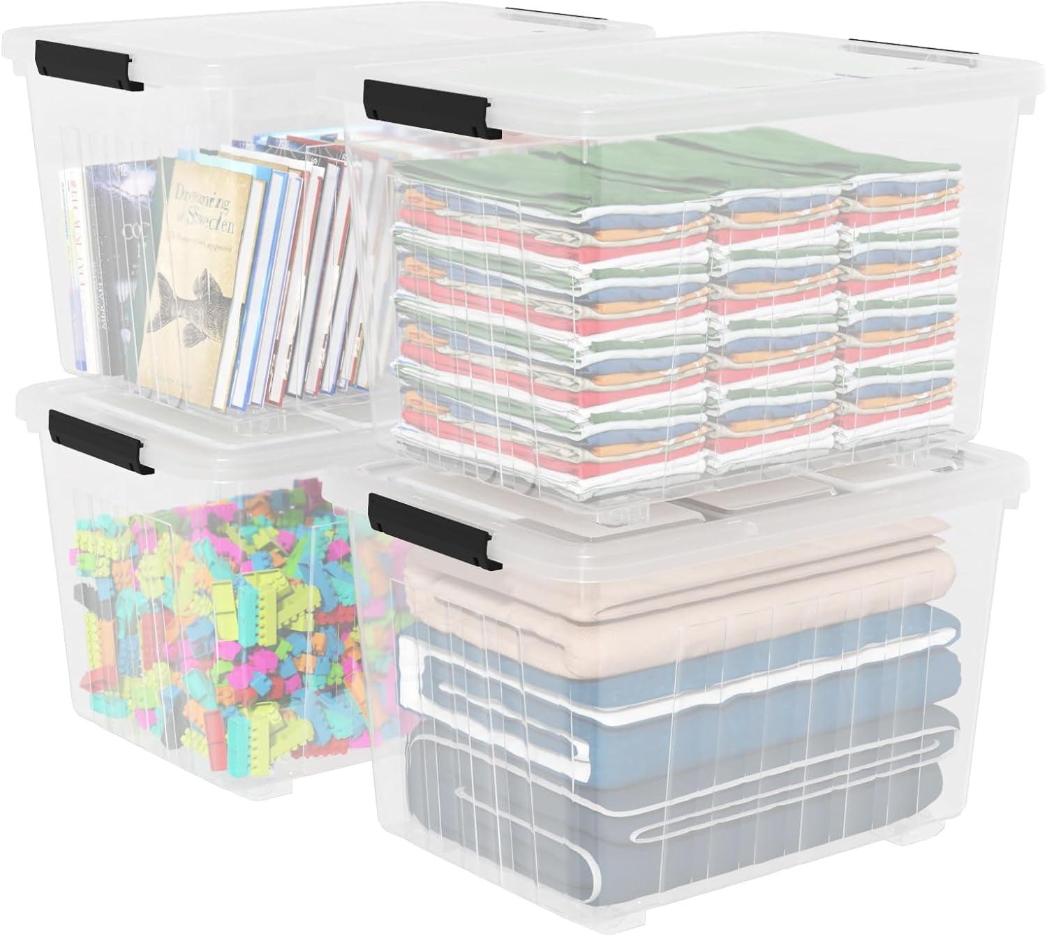 70 Quart Large Clear Storage Bins, Plastic Storage Box with Lids and Wheels, 4 Packs