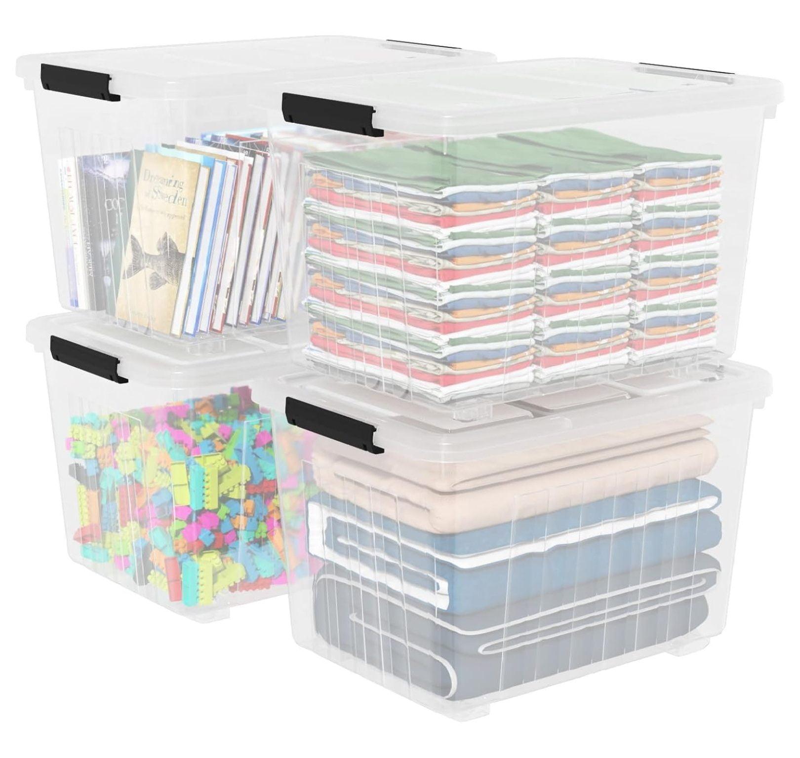 70 Quart Large Clear Storage Bins, Plastic Storage Box with Lids and Wheels, 4 Packs