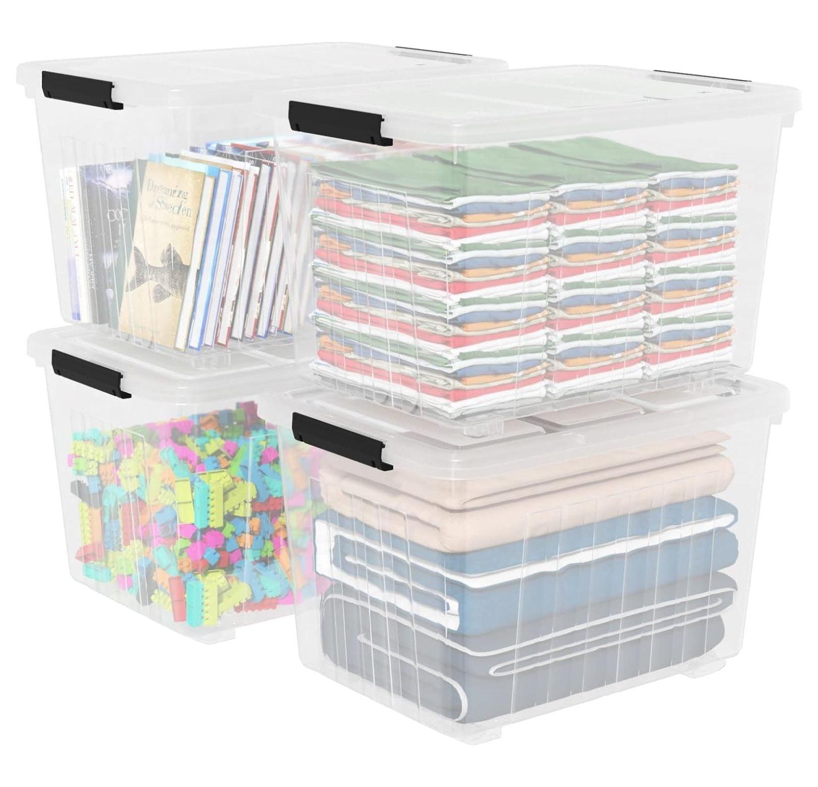 70 Quart Large Clear Storage Bins, Plastic Storage Box with Lids and Wheels, 4 Packs