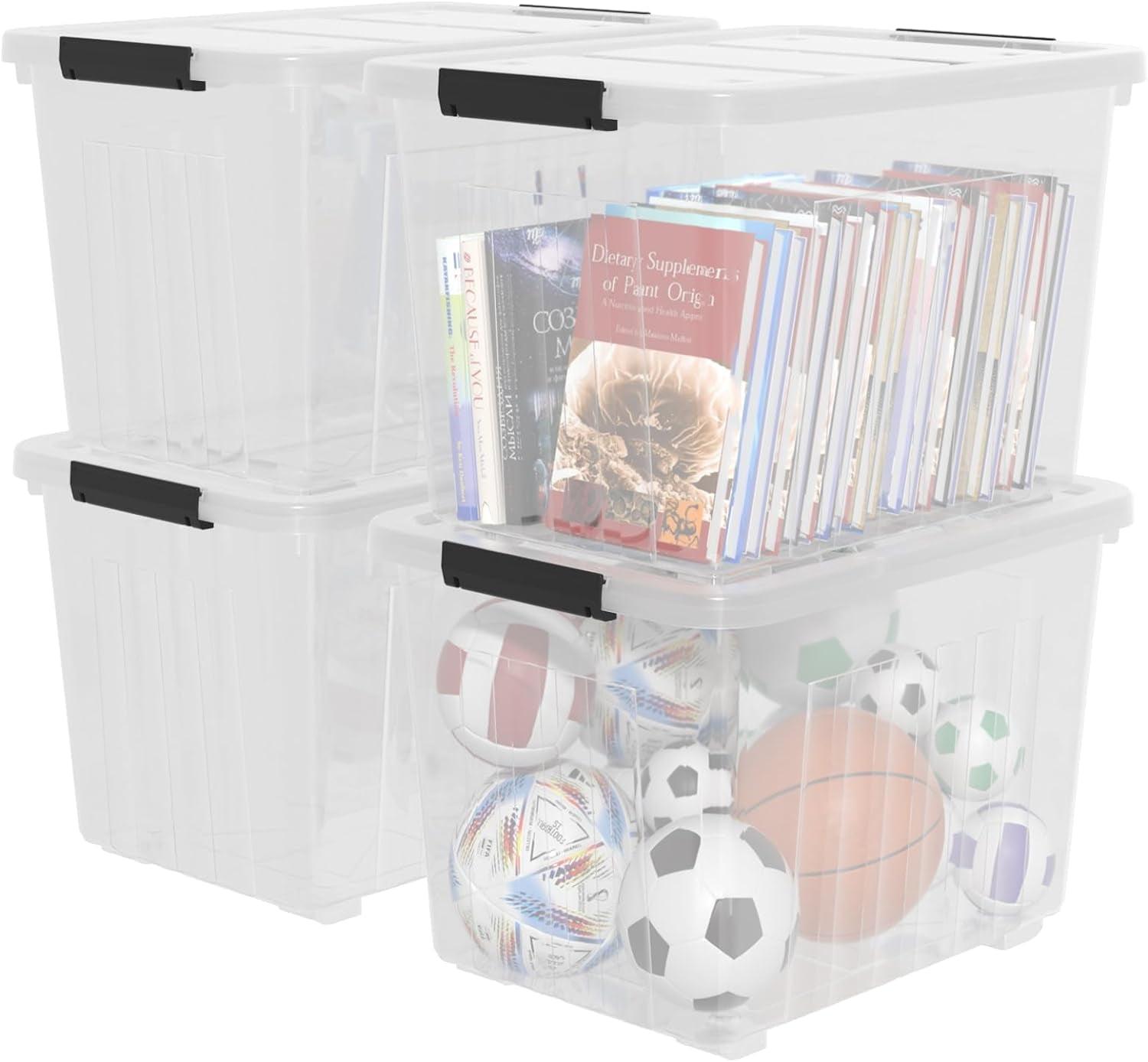 70 Quart Large Clear Storage Bins, Plastic Storage Box with Lids and Wheels, 4 Packs