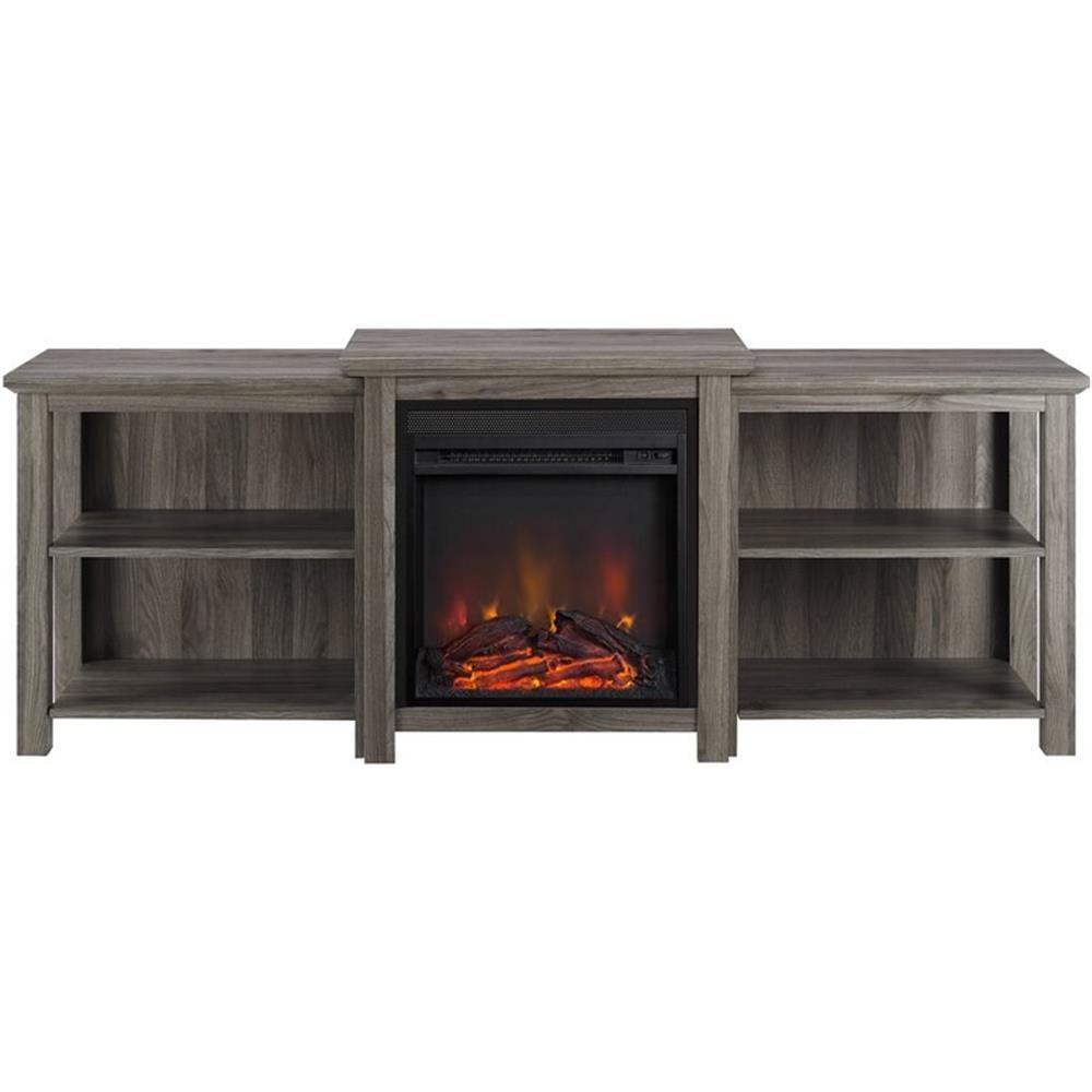 70" Slate Grey Rectangular Fireplace TV Console with Shelves