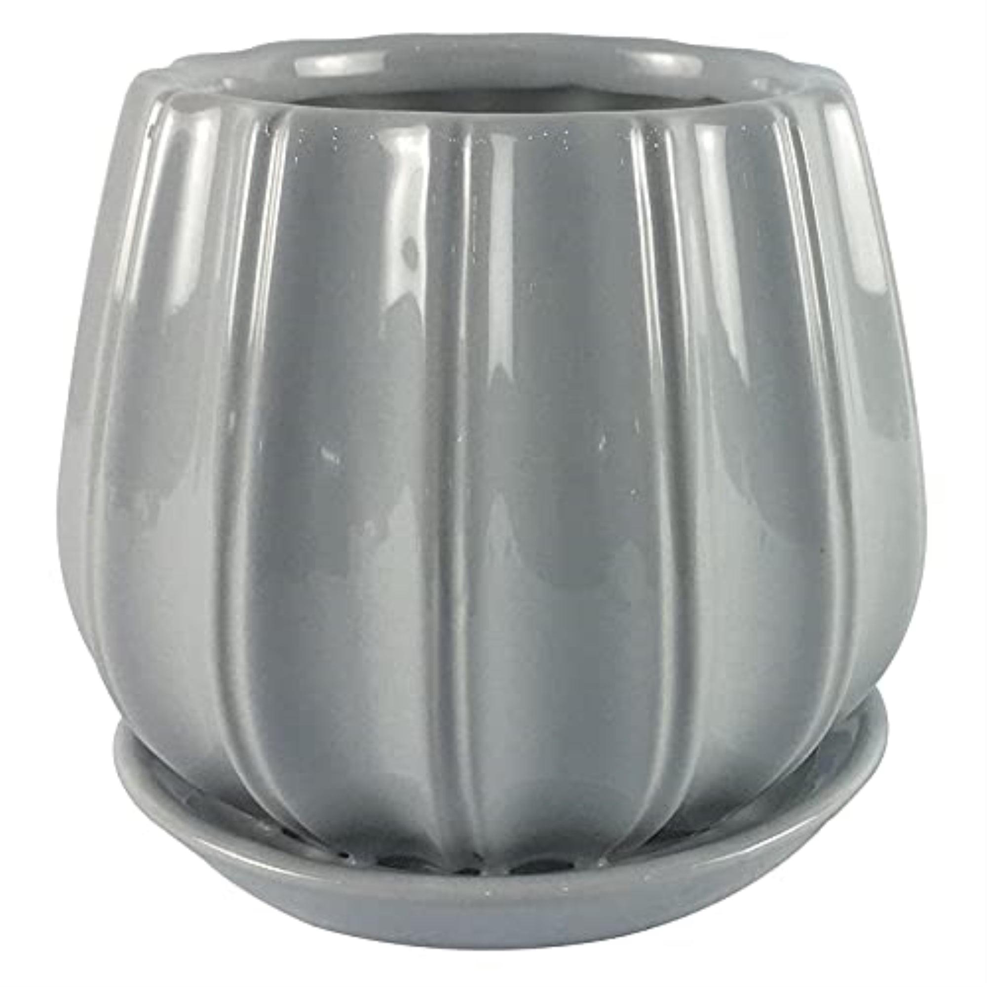 Contour Artisanal Glaze 6" Round Ceramic Planter with Saucer - Gray
