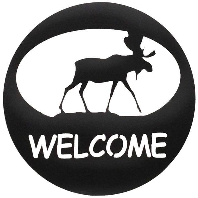 Hammered Black Steel Moose Welcome Circle Wall Art