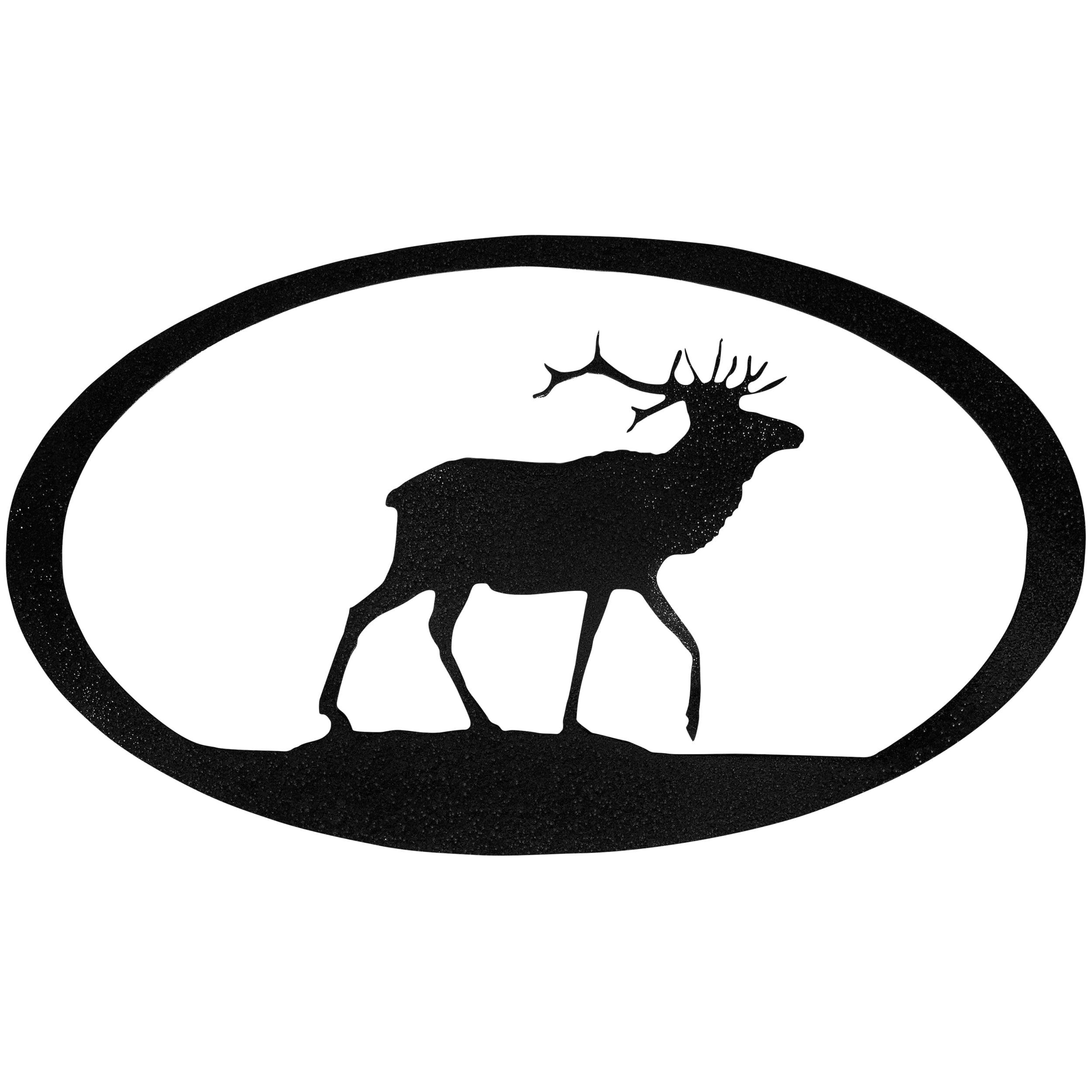 Hammered Black Steel Elk Oval Wall Sculpture