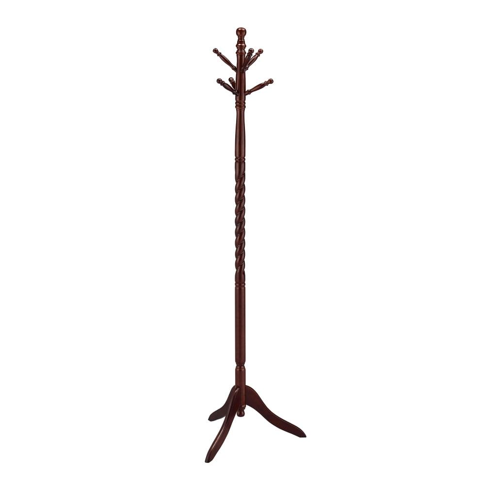 71.5" Cherry Wood Standing Coat Rack with Twist Design