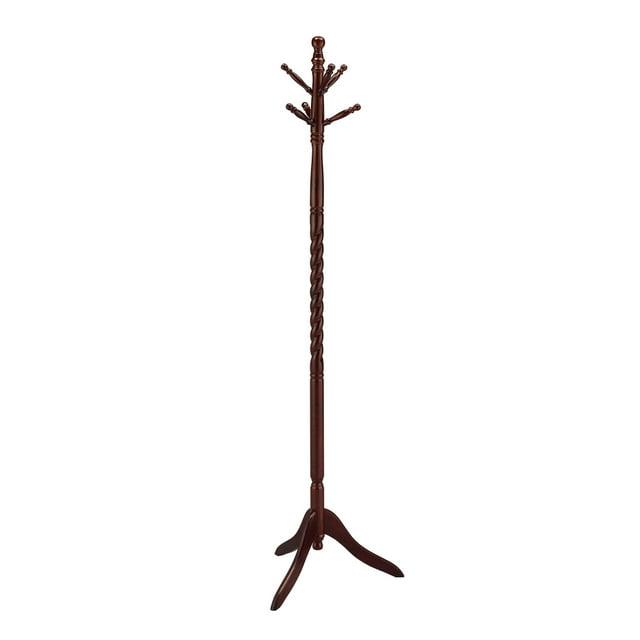 71.5" Cherry Wood Standing Coat Rack with Twist Design
