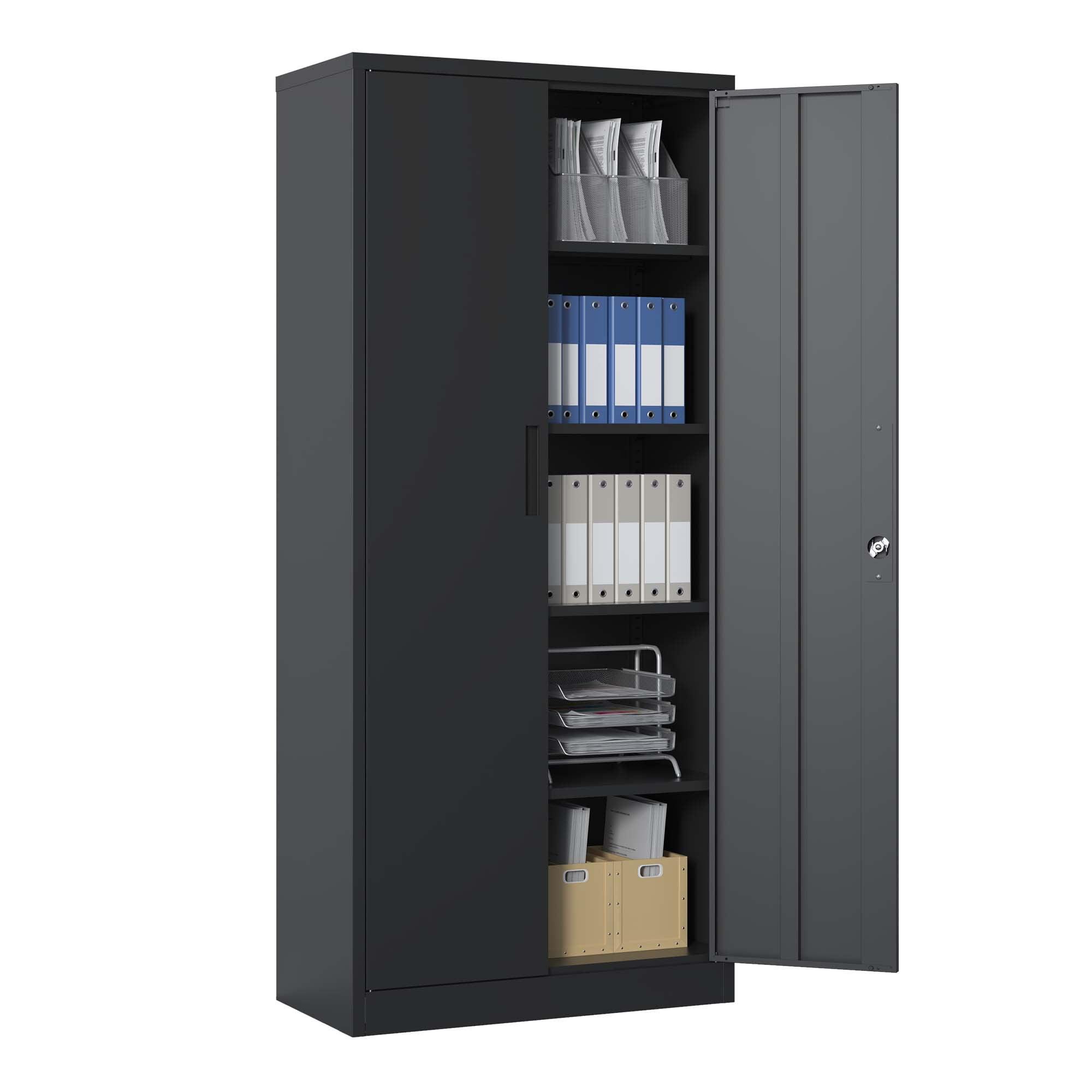 71"H Metal Garage Storage Cabinet, Black Tool Steel Locking Cabinet with Doors and 4 Shelves, Tall Cabinets for Garage Storage Systems Lockable File Cabinet for Home Office, Classroom/Pantry