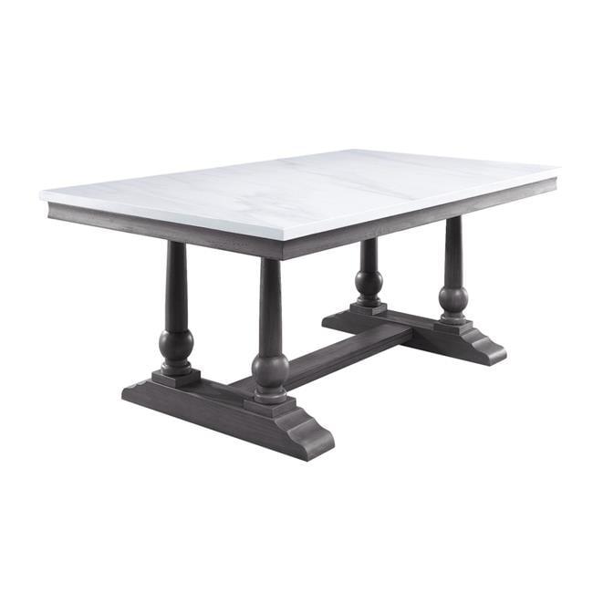 Gray Oak and White Marble Top Rectangular Dining Table