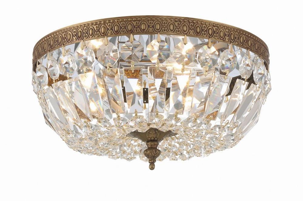 Olde Brass Italian Crystal Elegance 3-Light Flush Mount Bowl