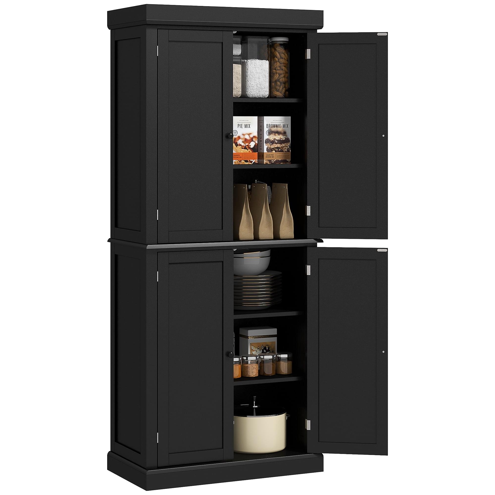 Tall Black Metal Kitchen Pantry Cabinet with Adjustable Shelves