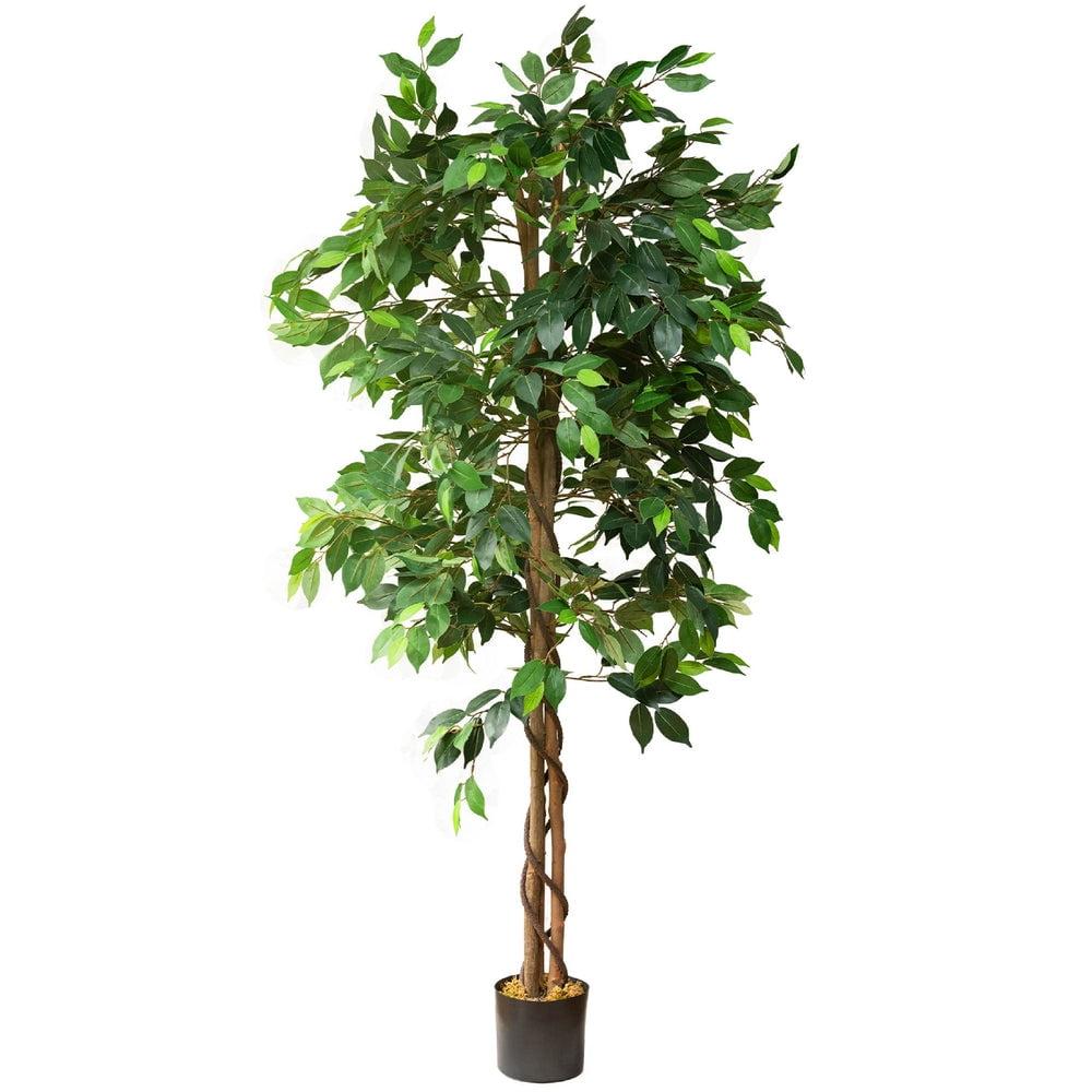 Forever Leaf 72" Artificial Ficus Silk Tree in Black Pot, Indoor Artificial Plant for Home Decor