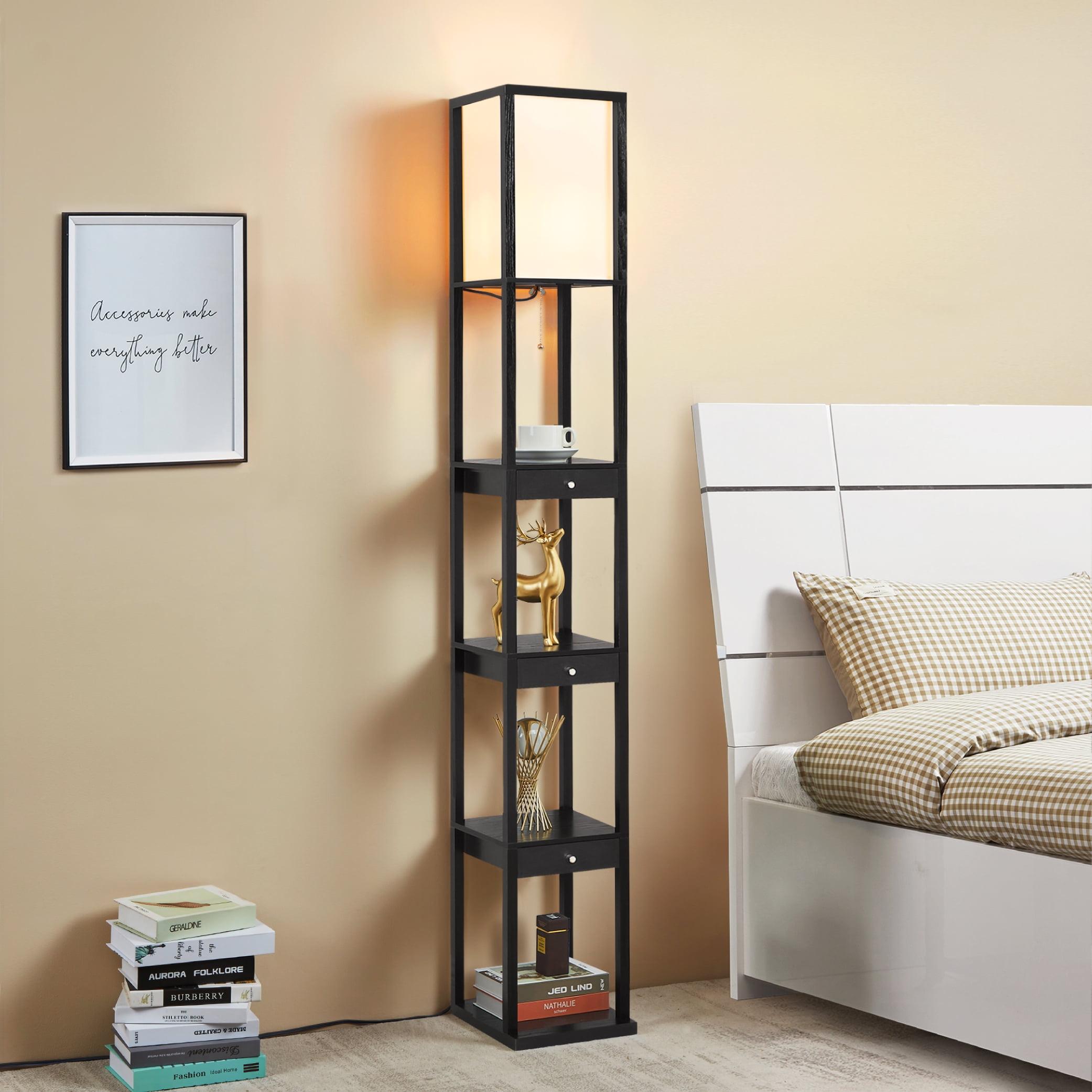 Aaron 72" Black Rustic LED Floor Lamp with Shelves and Drawers