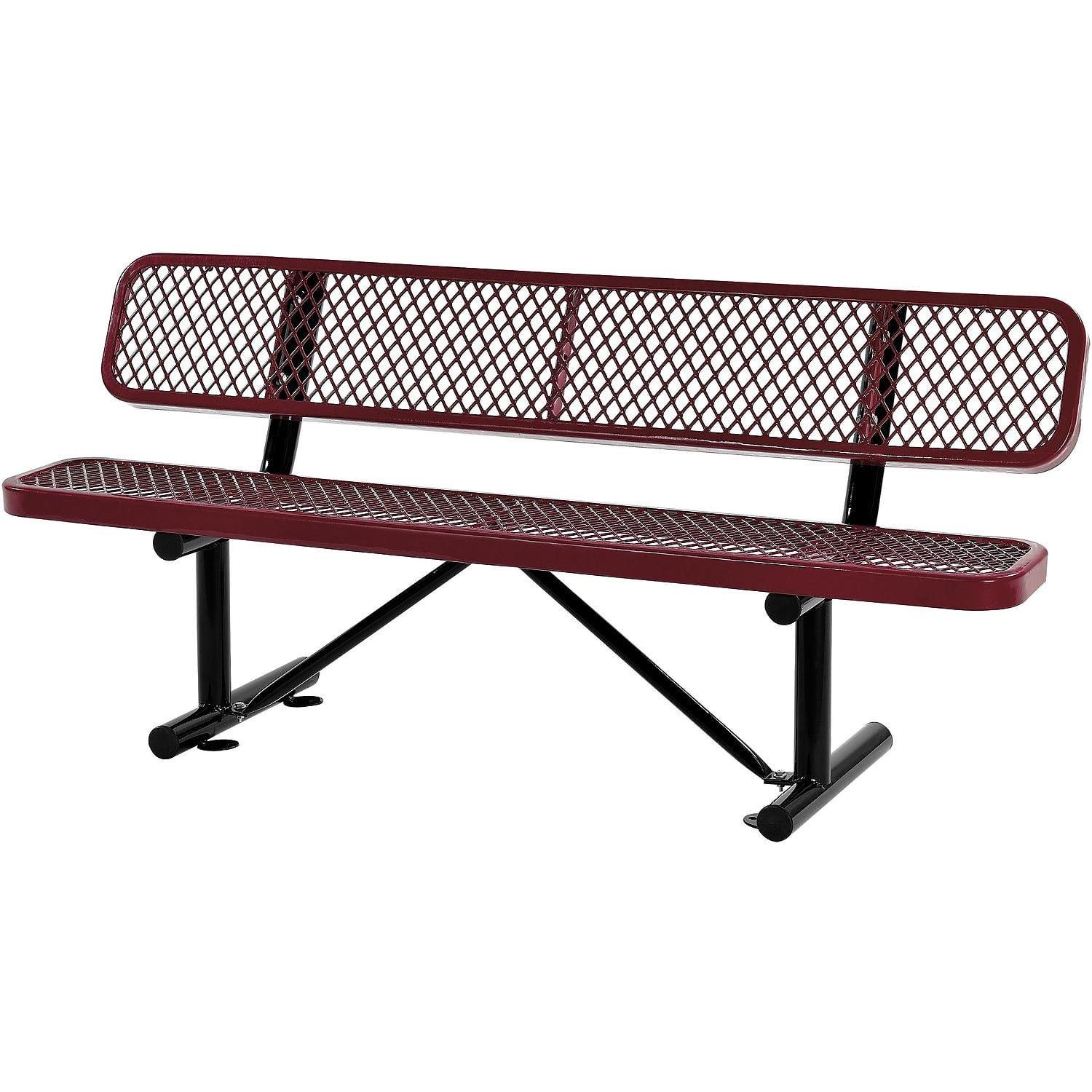 Red Thermoplastic Coated 6' Outdoor Steel Bench with Backrest