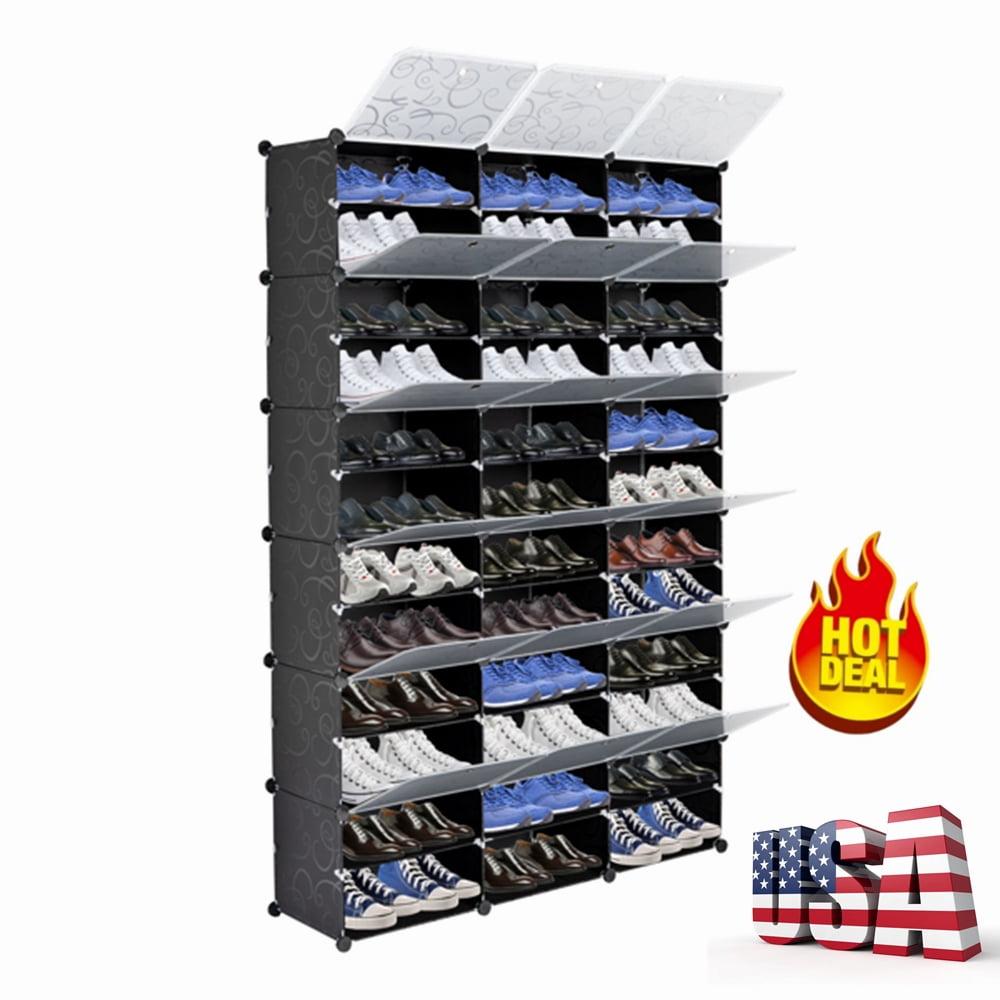 12-Tier Portable Shoe Rack Organizer,72 Pair Covered Shoe Storage Shelves Rack,36 Grids Tower Shelf Expandable Free Standing Storage Stackable Space forHeels,Boots,Slippers,Black