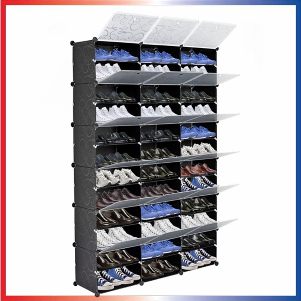 12-Tier Portable Shoe Rack Organizer,72 Pair Covered Shoe Storage Shelves Rack,36 Grids Tower Shelf Expandable Free Standing Storage Stackable Space forHeels,Boots,Slippers,Black