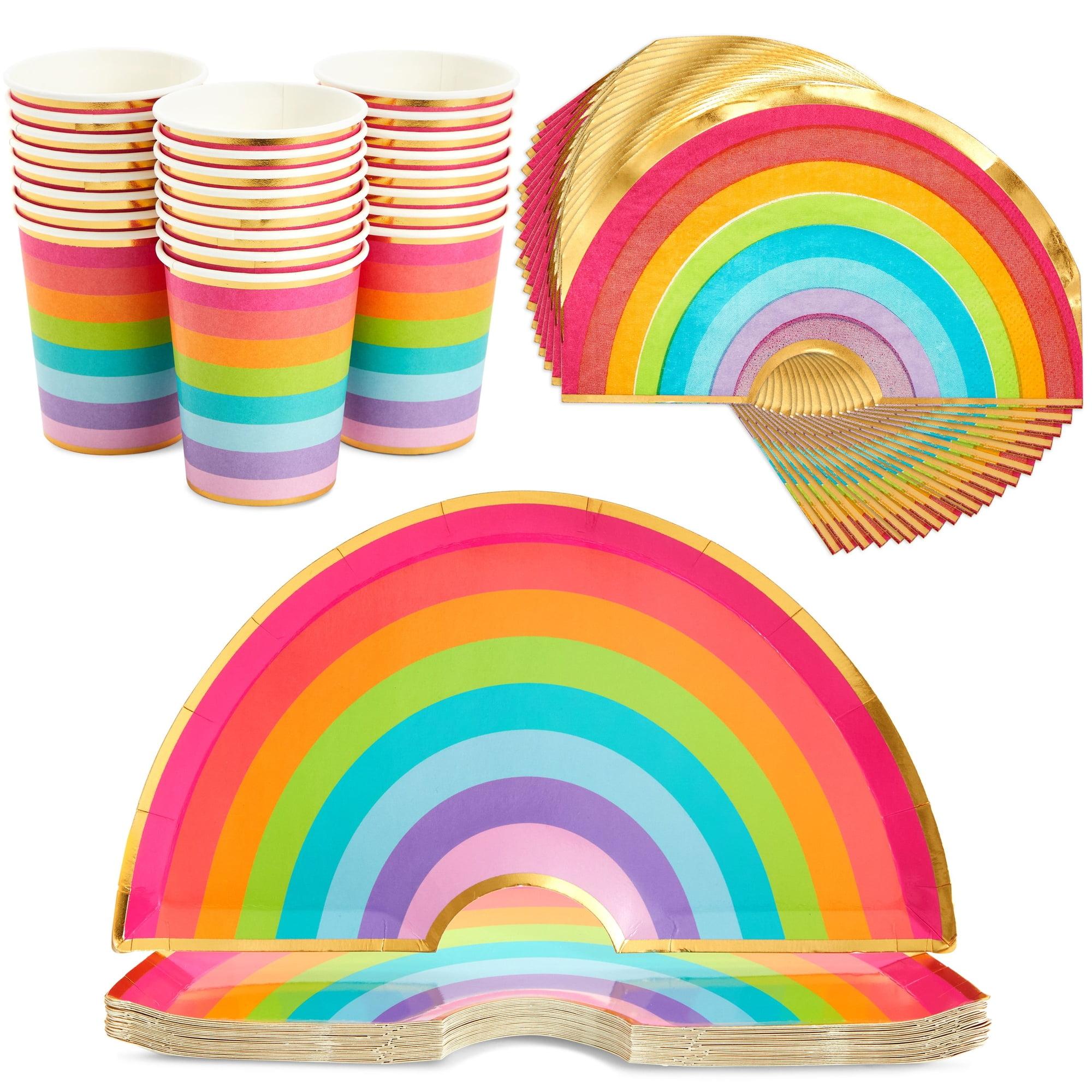 72 Piece Rainbow Party Dinnerware Set - Serves 24 Disposable Die-Cut Plates, Cups & Napkins - Colorful Rainbow Party Decorations for Birthdays & Events