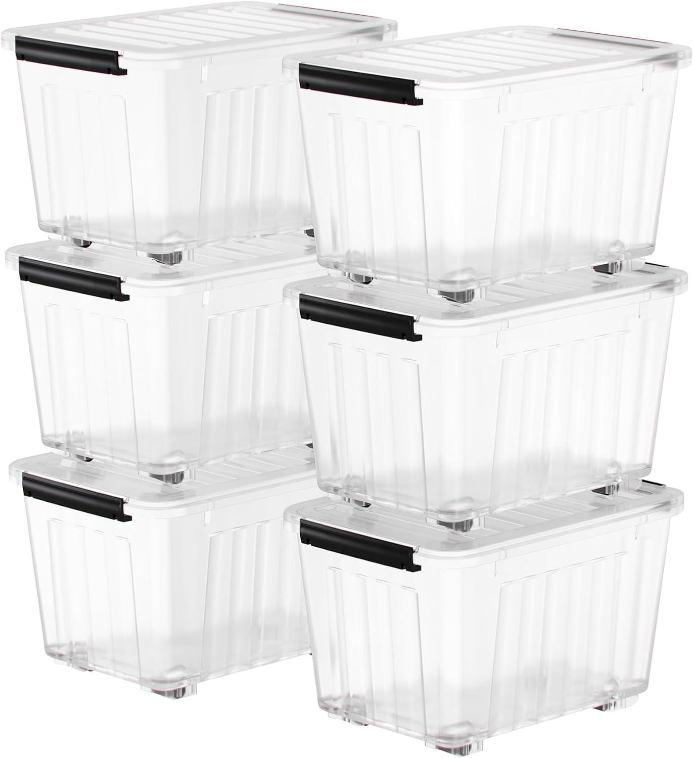 Clear 72 Quart Stackable Plastic Storage Bins with Lids and Buckles