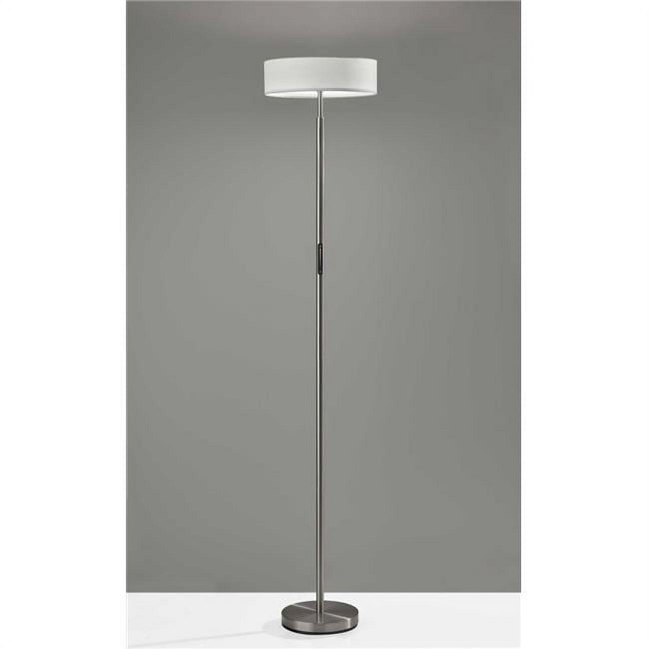 72" Brushed Steel LED Torchiere with White Shade