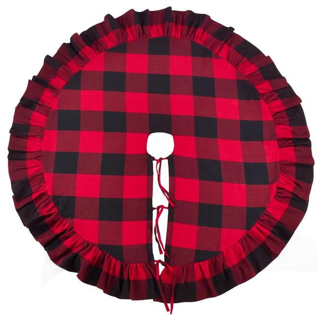 Saro Lifestyle Buffalo Plaid Ruffle Design Decorative Holiday Cotton Christmas Tree Skirt