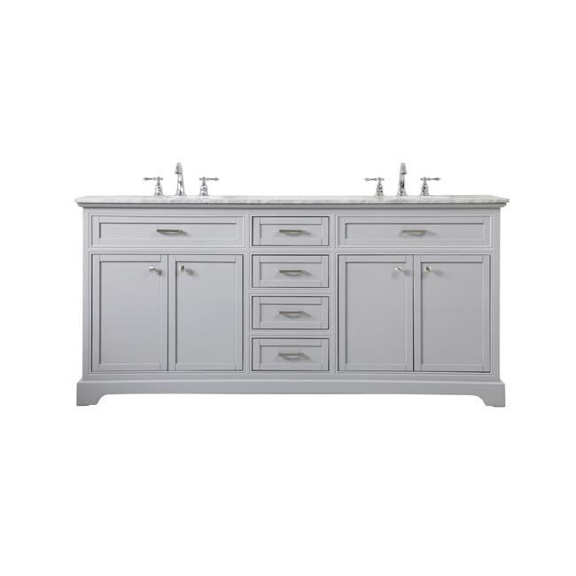 Elegant Decor Americana 72" Metal MDF Marble Double Bathroom Vanity in Gray