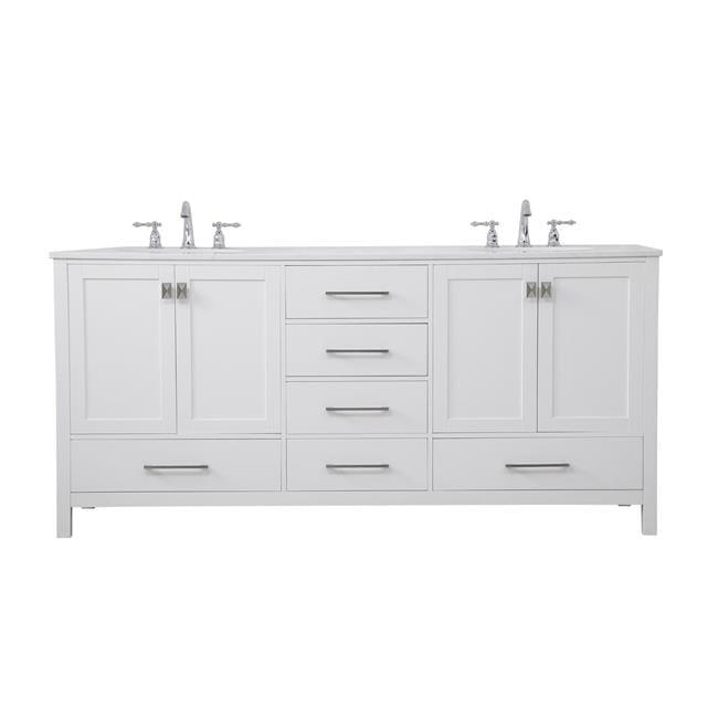 Elegant Decor Tocador de Baño Doble Irene de 72" de Madera Maciza y Piedra en Blanco