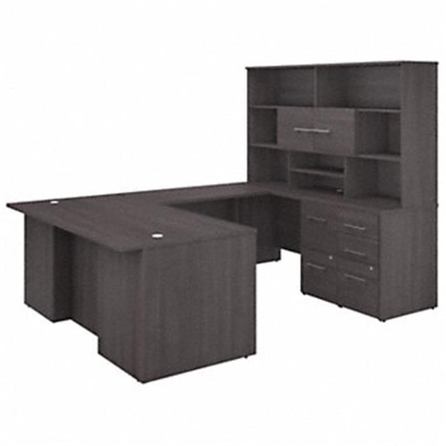 Contemporary Storm Gray U-Shaped Executive Desk with Hutch and Cable Management