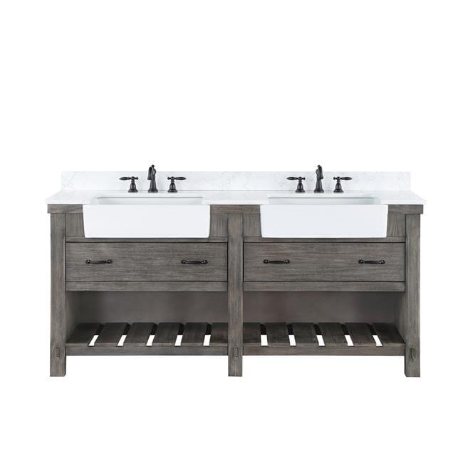 Villareal 72" Double White Farmhouse Basin Bath Vanity in Classical Gray
