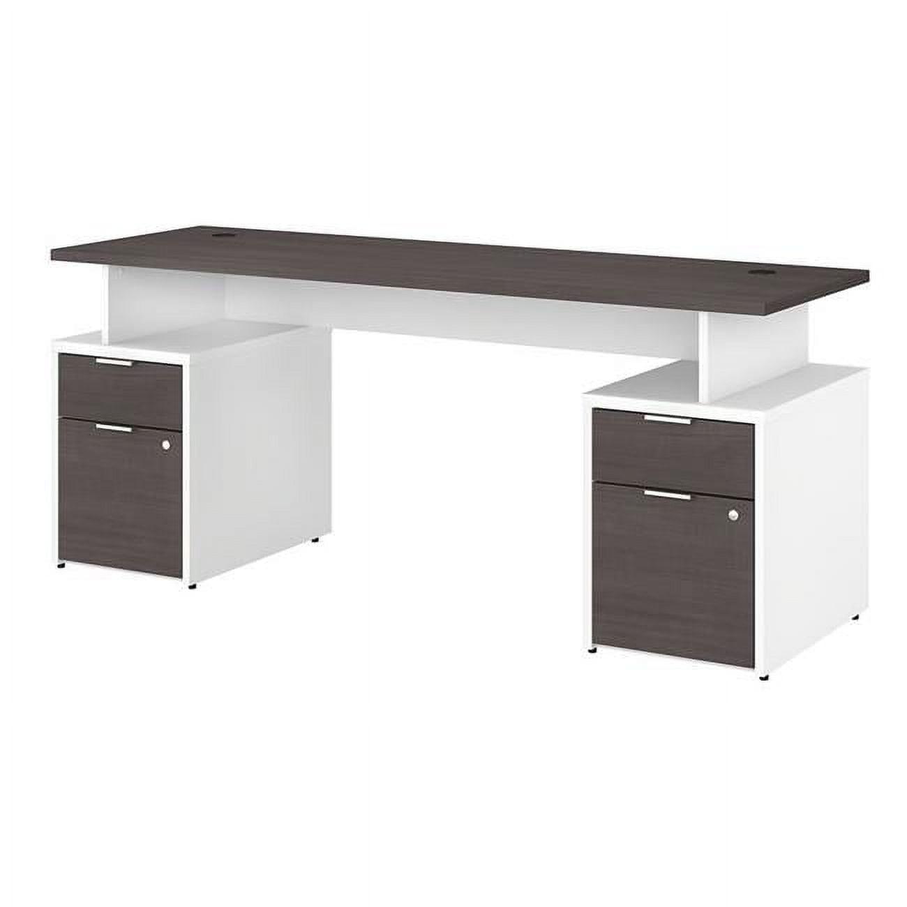 Contemporary White & Storm Gray Pedestal Desk with Lockable Drawers